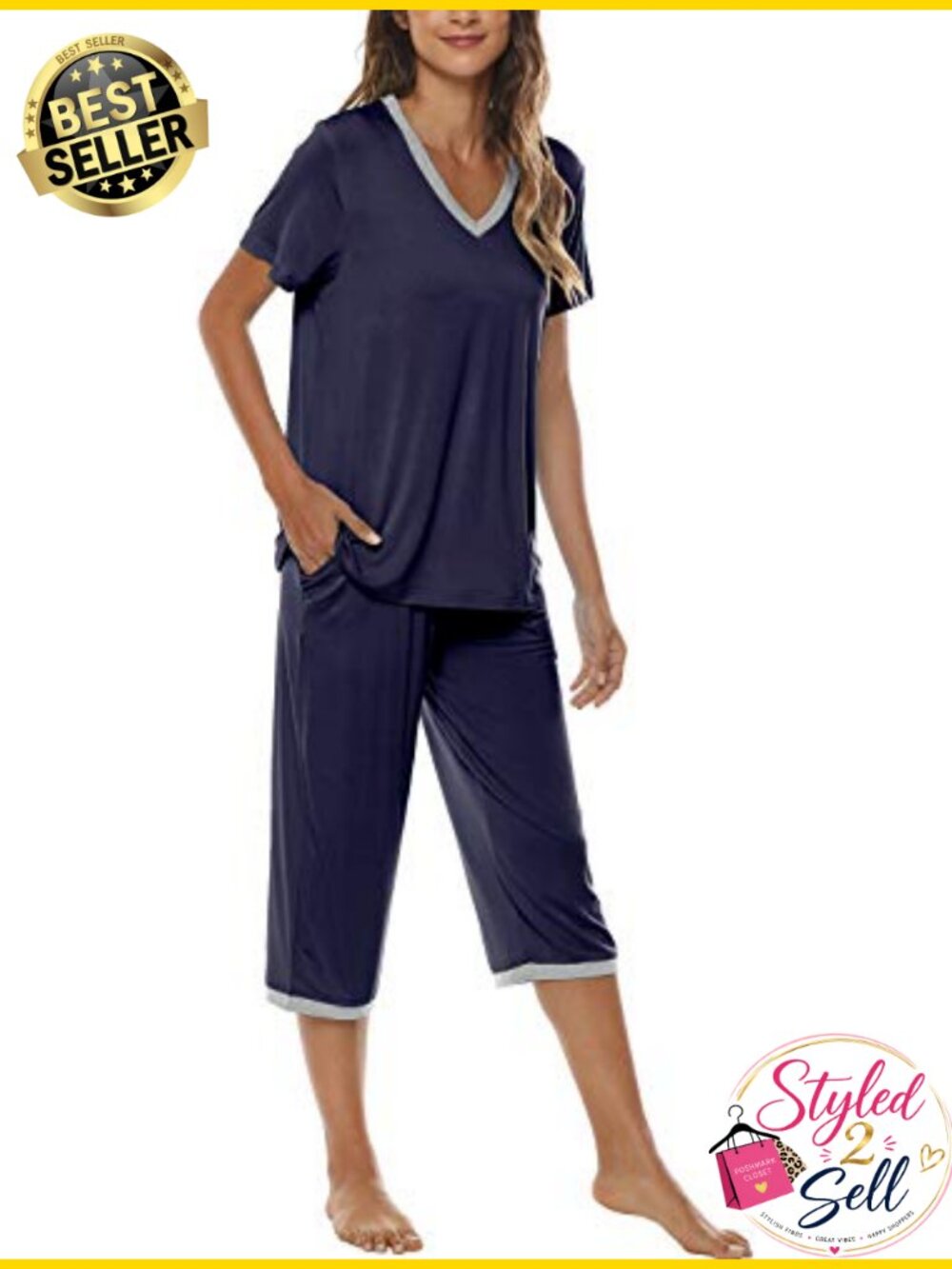 Women's Pajama Set Short Sleeve Top Capri Pants Rayon Spandex Sleepwear